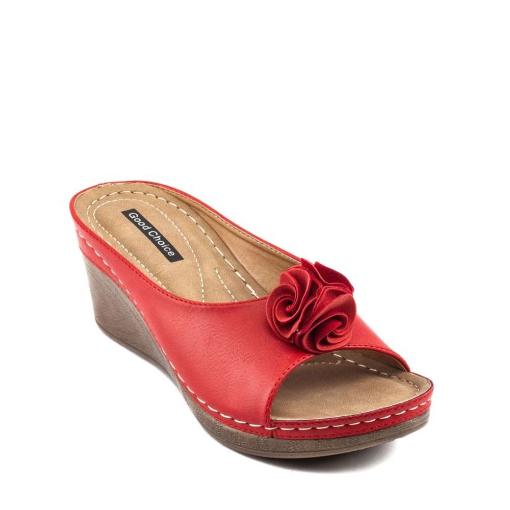 GOOD CHOICE Womens Red 1" Platform Flower Sydney Wedge Slip On Slide Sandals 7.5